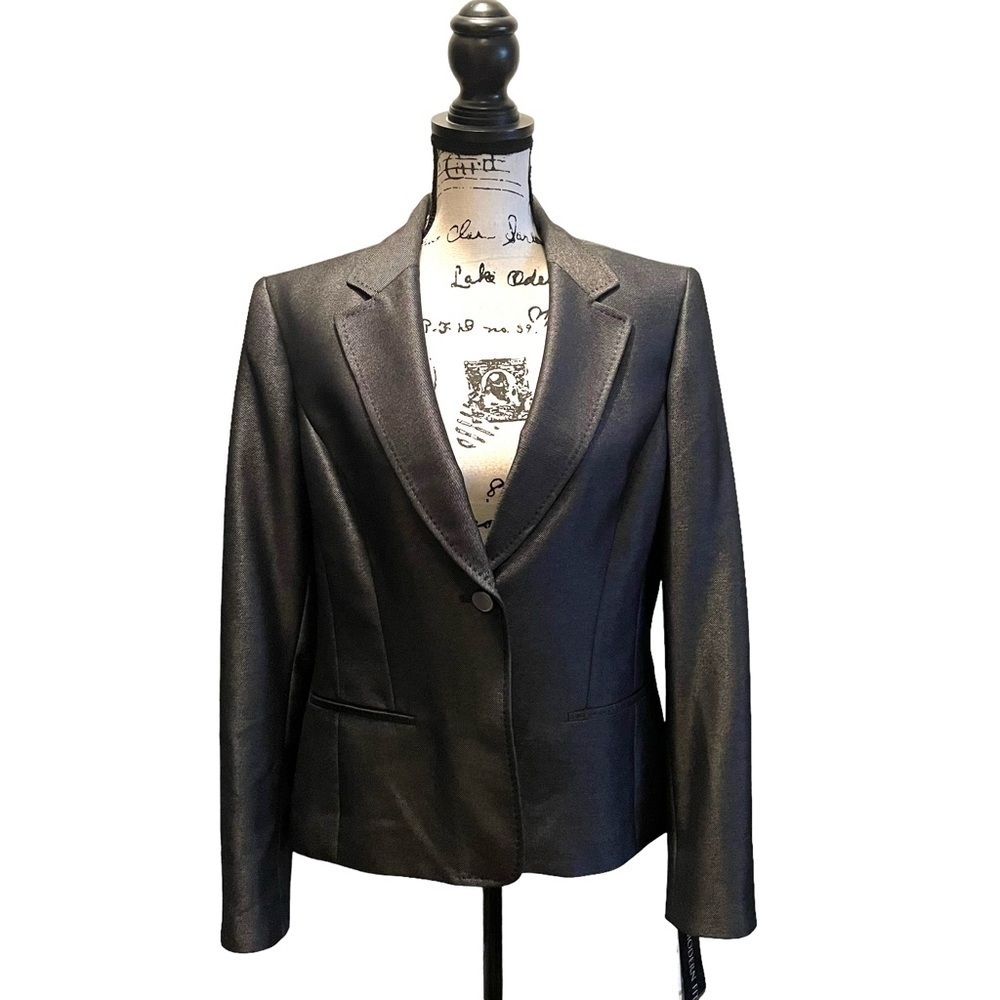 Ann Klein Suit Jacket Blazer Charcoal Gray Size 14 Sheen NWT Executive formal